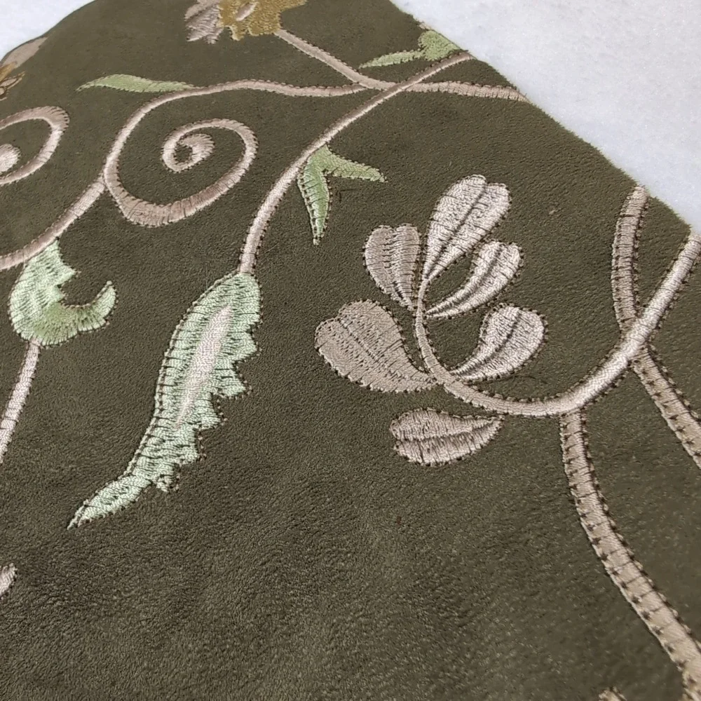 Embroidered Floral Wine Bag Gift Bag Olive Green Reusable Fabric Hostess Carrier